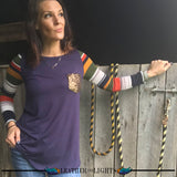 Striped Sleeve Color Block Top with Sequin Accent Pocket