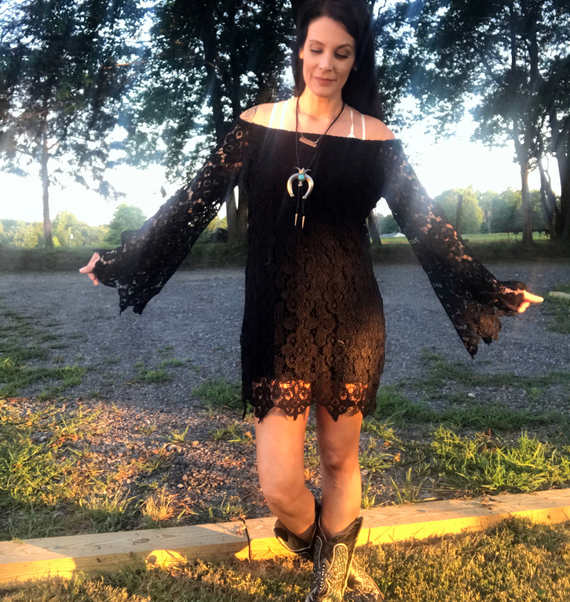 knee length dresses for ladies Black Lace Dress – Leather & Lights Store