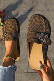 Leopard Buckled Leather Mule Slippers
