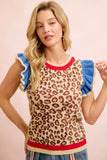 4th Of July Leopard Ruffled Detail Knit Top