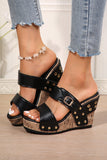 Buckle Studded Wedge Slippers