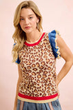 4th Of July Leopard Ruffled Detail Knit Top