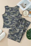 Camo Print Slim Tank Pant Suit Set