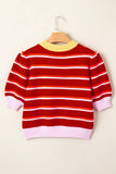 Stripe Colorblock Trim 3/4 Sleeve Sweater Top