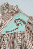 Maggie Puff Sleeve Western Horseshoe Gingham Blouse
