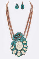 Pave Stone Squash Blossom Pendant Necklace Set