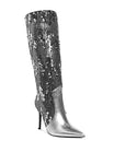 Platinum Sequin Embellished Stiletto Long Boots