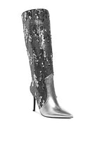 Platinum Sequin Embellished Stiletto Long Boots