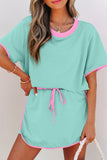 Mint & Pink Shoulder T Shirt Set