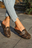 Leopard Buckled Leather Mule Slippers