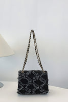 Raw Hem Denim Crossbody Bag with Chain