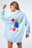Multi- Colored Letters, Fringed Hem Detail Button Up