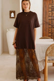 Solid Lace Patchwork Short Sleeve Maxi Dress