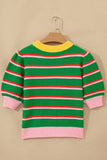 Stripe Colorblock Trim 3/4 Sleeve Sweater Top