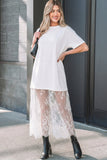 Solid Lace Patchwork Short Sleeve Maxi Dress