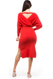 Red Sweater V Neck Christmas Wrap Dress