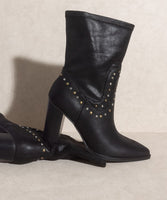 Studded Calf High Cowboy Boots