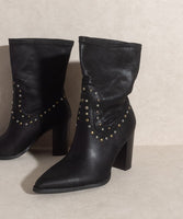 Studded Calf High Cowboy Boots