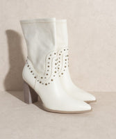 Studded Calf High Cowboy Boots