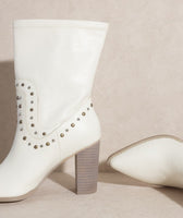 Studded Calf High Cowboy Boots