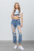 High Rise Heavy Distressed Jeans