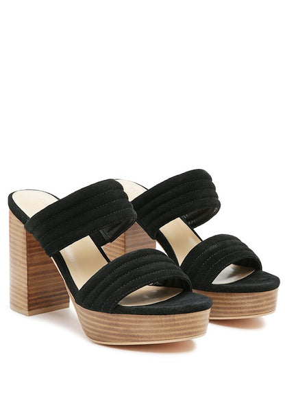 Faux Suede Wooden Stacked Mule Heels