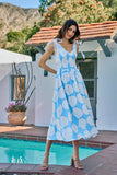 Shell Smocked Bodice Shoulder Tie Lined Midi Dress