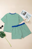 Plus Size Stripe Boxy Tee & Drawstring Short Set