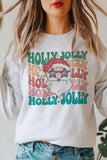 Holly Jolly Santa Crew Neck Graphic Sweatshirt