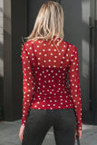 Polka Dot Mock Mesh Long Sleeve Top