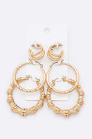 3 PC Gold Colored Hoop Earrings Set