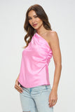 Silky Satin One Shoulder Ruched Top