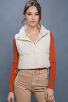 Faux Leather Cropped Puffer Vest with Snap Button