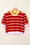 Stripe Colorblock Trim 3/4 Sleeve Sweater Top