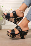 Buckle Studded Wedge Slippers