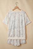 Camo V-Neck Loose Tee & Drawstring Shorts Set