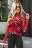 Polka Dot Mock Mesh Long Sleeve Top