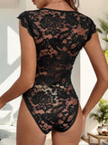 V-Neck Lace Black Bodysuit