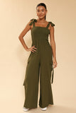 Smocked wide leg cargo jumpsuit