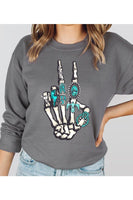 Concho Turquoise Skeleton Hand Crew Neck Sweat Shirt
