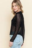 Sheer Rhinestone Long Sleeve Top