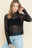 Sheer Rhinestone Long Sleeve Top