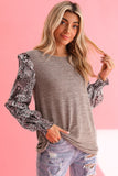 Ruffle Tiered Floral Sleeve Crew Neck Blouse