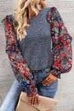 Ruffle Tiered Floral Sleeve Crew Neck Blouse