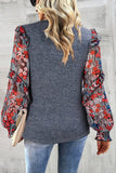 Ruffle Tiered Floral Sleeve Crew Neck Blouse