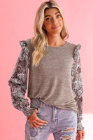 Ruffle Tiered Floral Sleeve Crew Neck Blouse