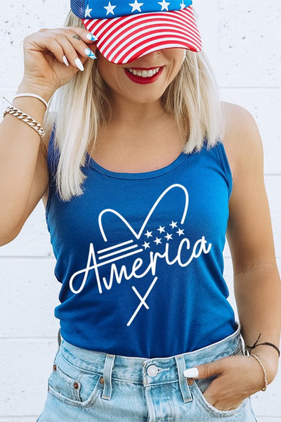 Patriotic America Script Heart Graphic Tank