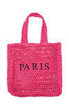 PARIS Embroidery Straw Tote Bag