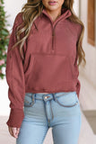 Stand Collar Ribbed Thumbhole Sleeve Sweatshirt