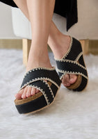 Double Buckle Wedges Metallic Black